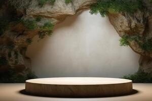 empty stage podium in front of a cave AI Generative photo