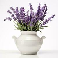 AI generative Lavender in a ceramic pot isolated on white background photo