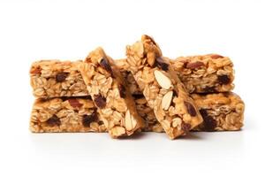 granola bars isolated on solid white background photo