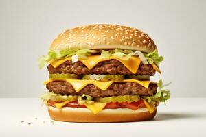 extra large hamburger on a white background AI Generative photo