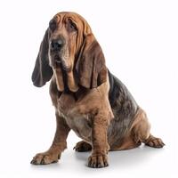 Bloodhound breed dog isolated on a bright white background photo