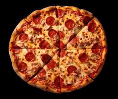 a pepperoni pizza on a black background AI Generative photo