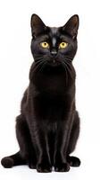 black Bombay cat sitting on white background AI Generative photo