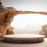 empty stage podium in a desert photo