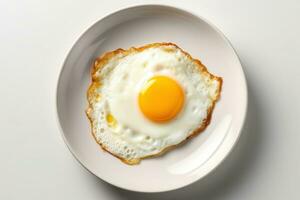 an egg on a white plate on a white background AI Generated photo