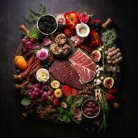 meat and seasoning ingredients background photo