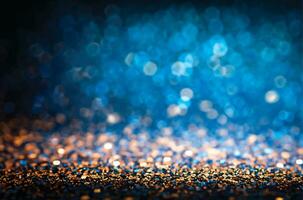 background of abstract glitter lights. blue, gold and black. de focused. vector