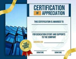 Gradient Blue Gold Modern Business Certificate of Appreciation template