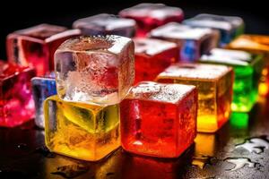 colorful ice cubes on a black background AI Generated photo