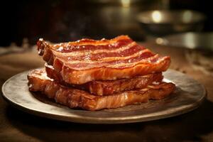 a stack of bacon on a plate AI Generative photo