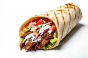 doner brocheta aislado en blanco antecedentes ai generado foto