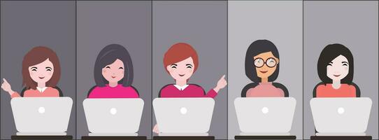 Working women in different roles in office vector