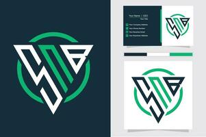 Initial Letter S N B triangle monogram modern logo Green and white color vector