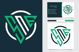 Initial Letter S N E triangle monogram modern logo Green and white color vector