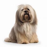 ai generativo lhasa apso raza perro aislado en un brillante blanco antecedentes foto