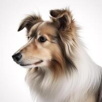 Shetland sheepdog breed dog isolated on a bright white background photo