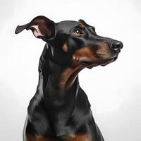 Doberman Pinscher breed dog isolated on a clear white background photo