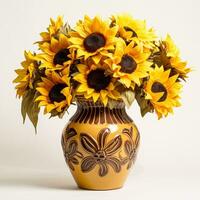 AI generative Sunflowers in a ceramic pot isolated on transparent background photo