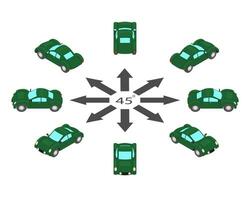 Rotation of the old racing car by 45 degrees. vector