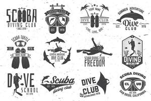 Set of Scuba diving club and diving school design. vector