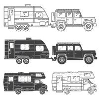 conjunto de camper furgonetas iconos vector