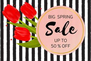 Big Spring sale background with beautiful flowers. vector