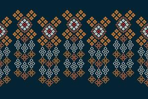 Ethnic geometric fabric pattern Cross Stitch.Ikat embroidery Ethnic oriental Pixel pattern blue background. Abstract,vector,illustration. Texture,clothing,frame,decoration,motifs,silk wallpaper. vector