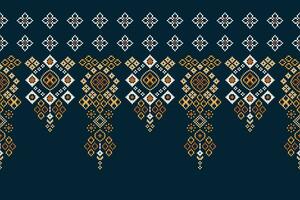 Ethnic geometric fabric pattern Cross Stitch.Ikat embroidery Ethnic oriental Pixel pattern blue background. Abstract,vector,illustration. Texture,clothing,frame,decoration,motifs,silk wallpaper. vector