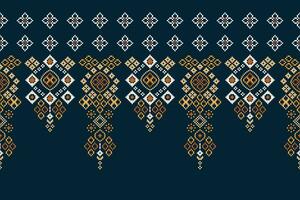 Ethnic geometric fabric pattern Cross Stitch.Ikat embroidery Ethnic oriental Pixel pattern blue background. Abstract,vector,illustration. Texture,clothing,frame,decoration,motifs,silk wallpaper. vector