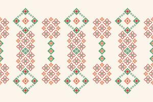 Ethnic geometric fabric pattern Cross Stitch.Ikat embroidery Ethnic oriental Pixel pattern brown cream background. Abstract,vector,illustration. Texture,clothing,frame,motifs,silk wallpaper. vector