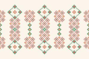 Ethnic geometric fabric pattern Cross Stitch.Ikat embroidery Ethnic oriental Pixel pattern brown cream background. Abstract,vector,illustration. Texture,clothing,frame,motifs,silk wallpaper. vector