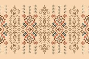 Ethnic geometric fabric pattern Cross Stitch.Ikat embroidery Ethnic oriental Pixel pattern brown cream background. Abstract,vector,illustration. Texture,clothing,frame,motifs,silk wallpaper. vector