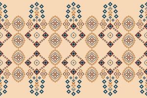 Ethnic geometric fabric pattern Cross Stitch.Ikat embroidery Ethnic oriental Pixel pattern brown cream background. Abstract,vector,illustration. Texture,clothing,frame,motifs,silk wallpaper. vector