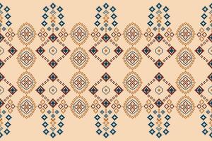 Ethnic geometric fabric pattern Cross Stitch.Ikat embroidery Ethnic oriental Pixel pattern brown cream background. Abstract,vector,illustration. Texture,clothing,frame,motifs,silk wallpaper. vector