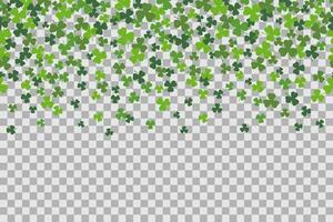 Seamless pattern with clover leafs for St Patricks Day celebration on transparent background. vector