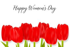 Happy Women s Day Greeting Card with tulips. vector