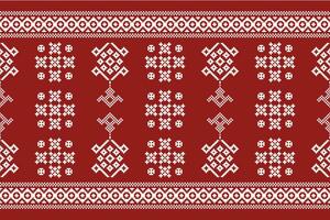 Ethnic geometric fabric pattern Cross Stitch.Ikat embroidery Ethnic oriental Pixel pattern red background. Abstract,vector,illustration. Texture,clothing,frame,decoration,motifs,silk wallpaper. vector