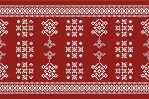 Ethnic geometric fabric pattern Cross Stitch.Ikat embroidery Ethnic oriental Pixel pattern red background. Abstract,vector,illustration. Texture,clothing,frame,decoration,motifs,silk wallpaper. vector