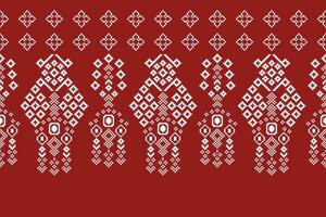Ethnic geometric fabric pattern Cross Stitch.Ikat embroidery Ethnic oriental Pixel pattern red background. Abstract,vector,illustration. Texture,clothing,frame,decoration,motifs,silk wallpaper. vector