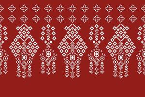 Ethnic geometric fabric pattern Cross Stitch.Ikat embroidery Ethnic oriental Pixel pattern red background. Abstract,vector,illustration. Texture,clothing,frame,decoration,motifs,silk wallpaper. vector