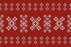 Ethnic geometric fabric pattern Cross Stitch.Ikat embroidery Ethnic oriental Pixel pattern red background. Abstract,vector,illustration. Texture,clothing,frame,decoration,motifs,silk wallpaper. vector