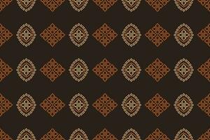 Ethnic geometric fabric pattern Cross Stitch.Ikat embroidery Ethnic oriental Pixel pattern brown background. Abstract,vector,illustration. Texture,clothing,frame,decoration,motifs,silk wallpaper. vector