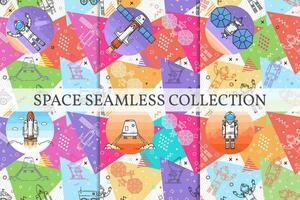 Set of space memphis seamless patterns. vector