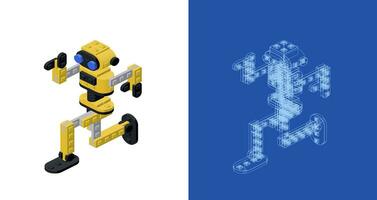 Concept with a dancing robot in isometric style for print and decoration. Vector illustration.