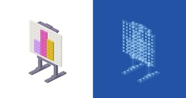 Concept with presentation board with graph in isometric style for print and decoration . Vector illustration.