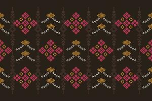 Ethnic geometric fabric pattern Cross Stitch.Ikat embroidery Ethnic oriental Pixel pattern brown background. Abstract,vector,illustration. Texture,clothing,frame,decoration,motifs,silk wallpaper. vector
