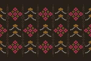 Ethnic geometric fabric pattern Cross Stitch.Ikat embroidery Ethnic oriental Pixel pattern brown background. Abstract,vector,illustration. Texture,clothing,frame,decoration,motifs,silk wallpaper. vector