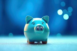 A blue piggy bank on a blue background AI Generated photo