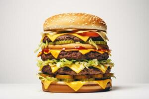 extra large hamburger on a white background AI Generative photo