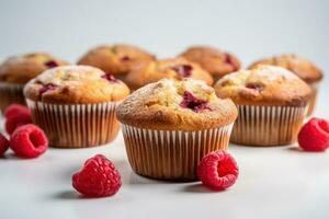 a group of raspberry muffins AI Generated photo